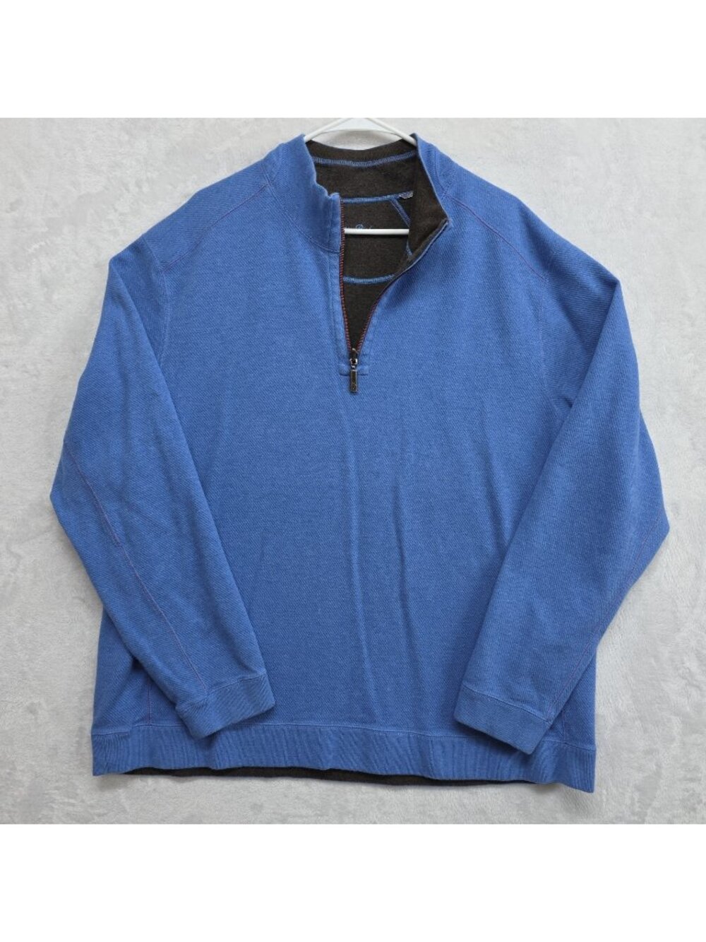 Tommy Bahama Men's Sweater 2XL Blue Gray Quarter Zip Reversible Pullover EUC